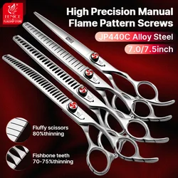 Fenice tijeras para perros JP440C 7/7,5 pulgadas tornillo de llama mascota recta esponjosa más delgada dientes de tiburón tijeras de aseo curvadas