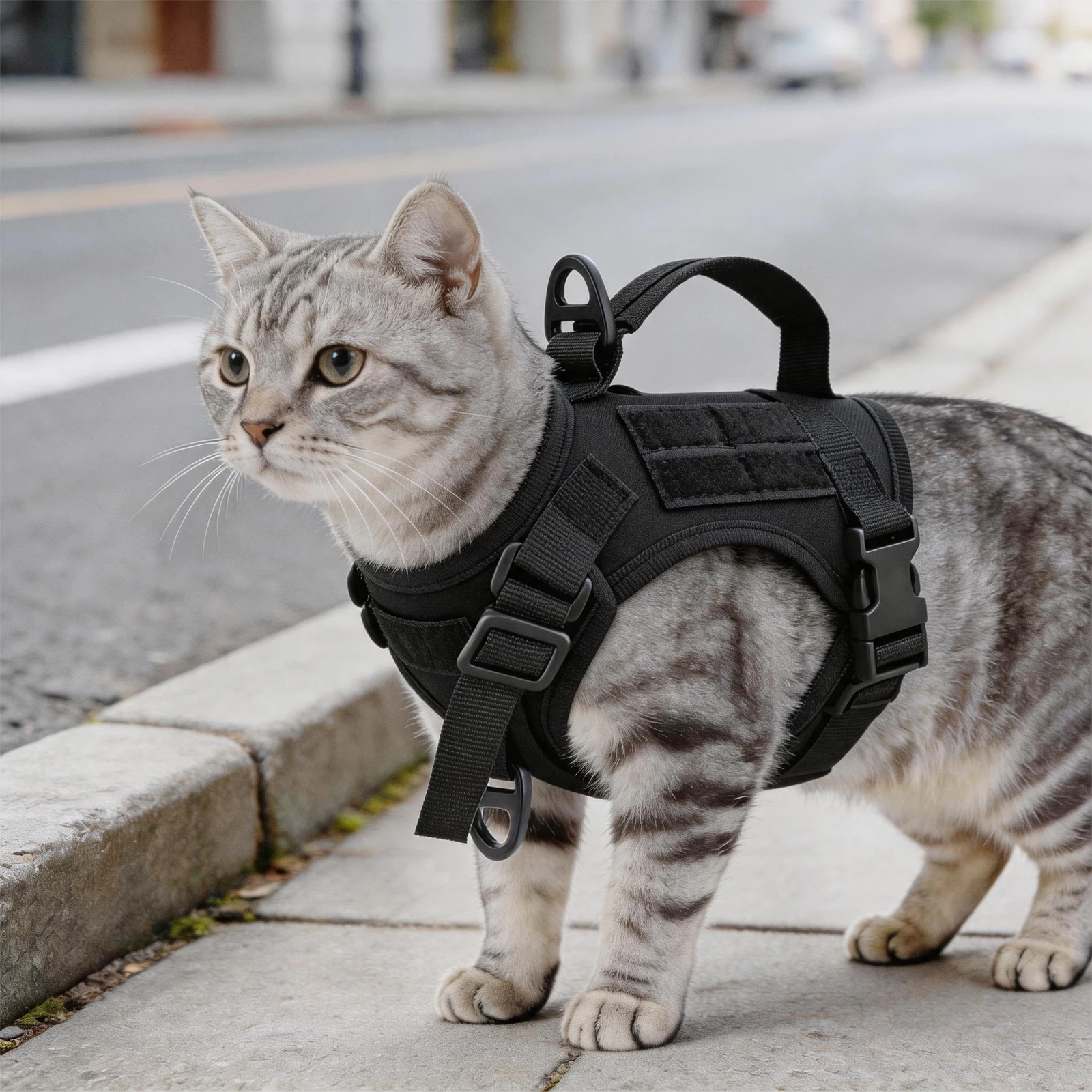 Arnés táctico para gatos antiescape, ajustable con asa y seguro - imagen 2