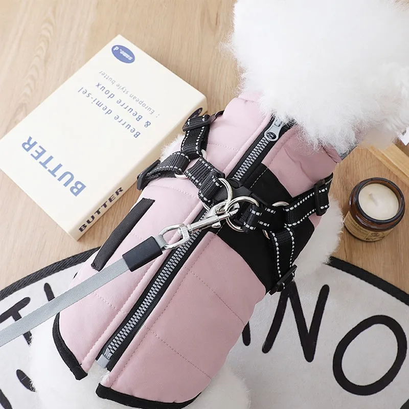 Ropa de invierno para perros, chaqueta gruesa y cálida para perros, chaleco impermeable para cachorros, abrigo reflectante para perros con arnés, ropa para mascotas Bulldog Chihuahua - imagen 2