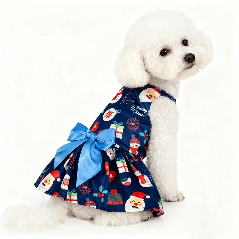 M-6XL para perros pequeños a grandes Vestido navideño para perros con lazo, falda festiva estampada para mascotas, traje ligero para vacaciones, tallas - imagen 5