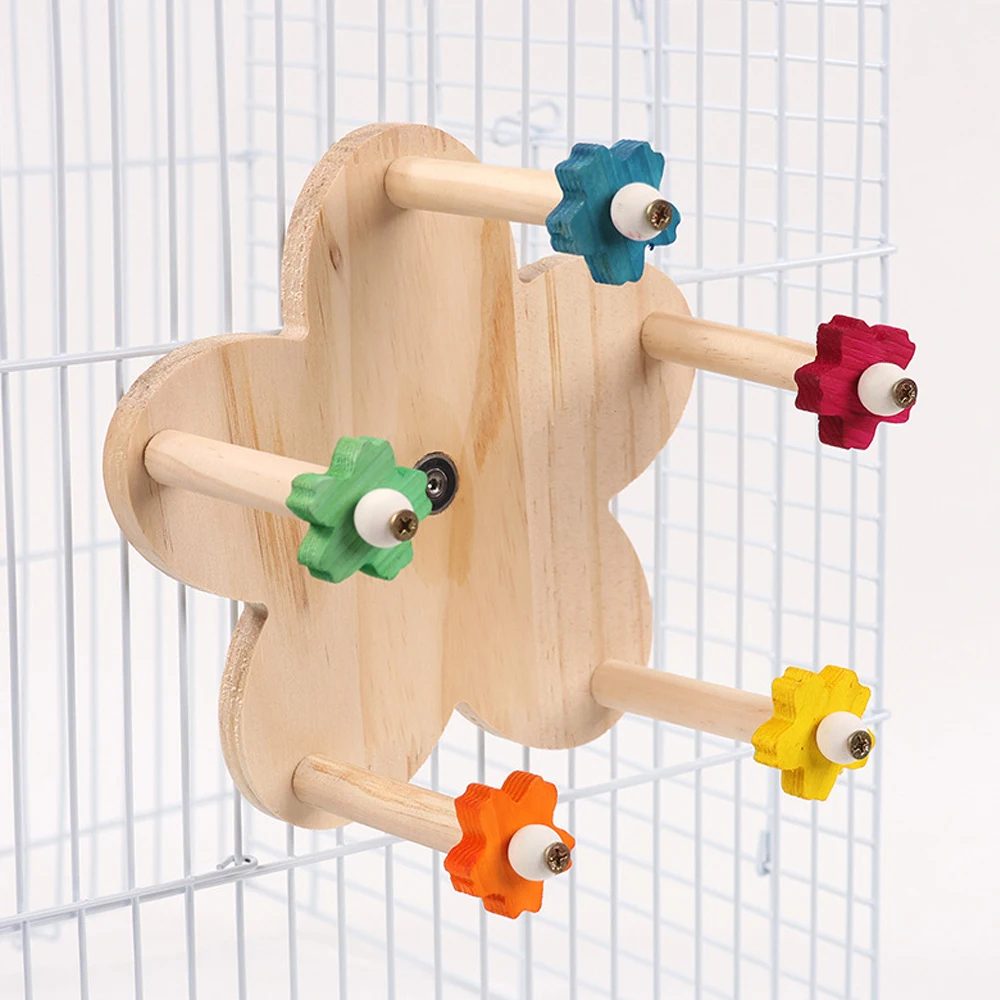 Juguete de noria para loros de madera con perchas, noria giratoria, juguete para pájaros con rodamientos, accesorios para jaulas con soporte para pájaros colgantes - imagen 2