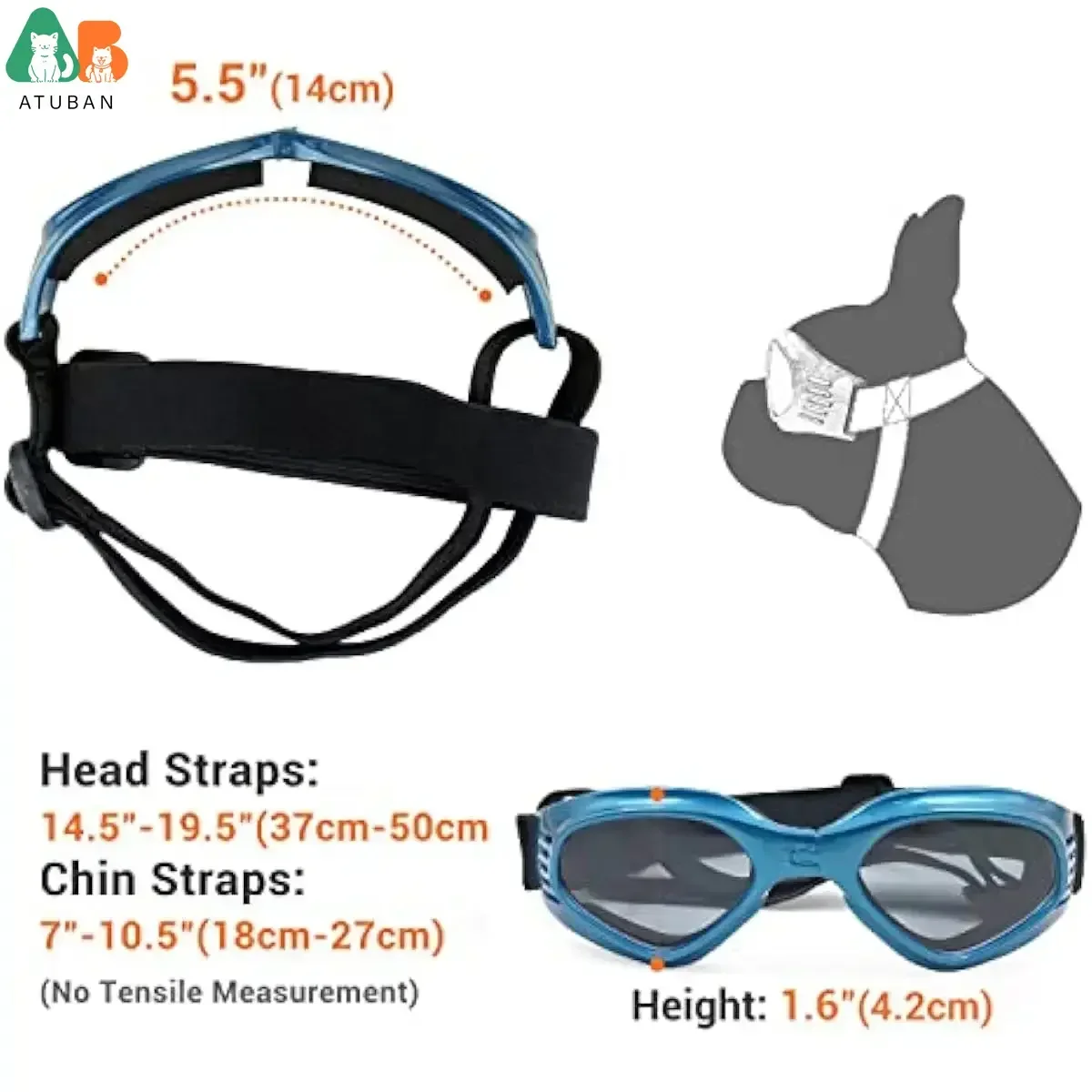 ATUBAN Gafas para Perros Protección UV Media Gafas de Sol Boston Terrier Ajustables Fácil de Usar Gafas para Perros de Motocicleta a Prueba de Viento para Perros - imagen 4