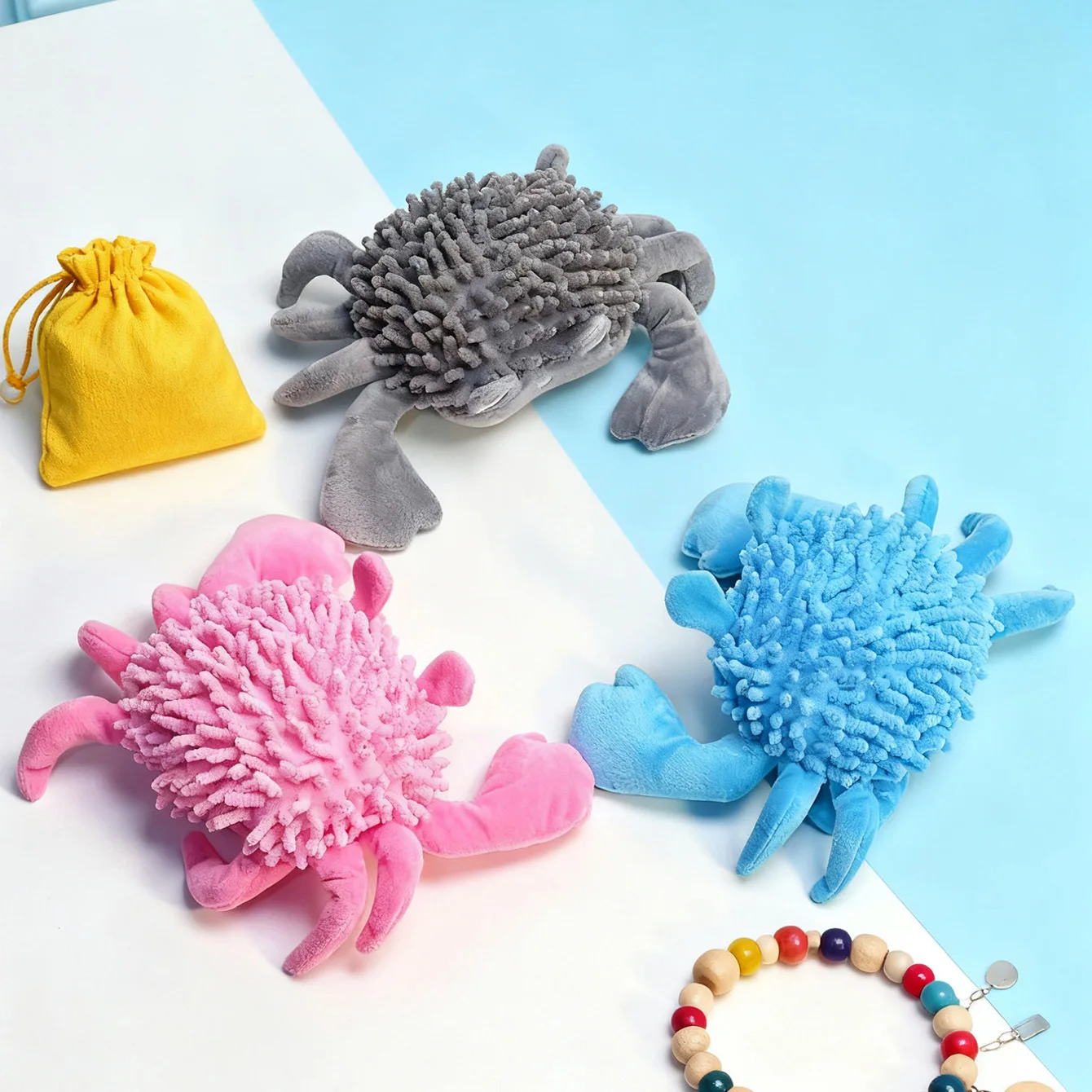 Juguete de peluche para perros con forma de cangrejo, juguete interactivo chirriante para masticar para limpieza de dientes, juguete para mascotas resistente a mordeduras para aliviar el aburrimiento y el estrés, - imagen 4