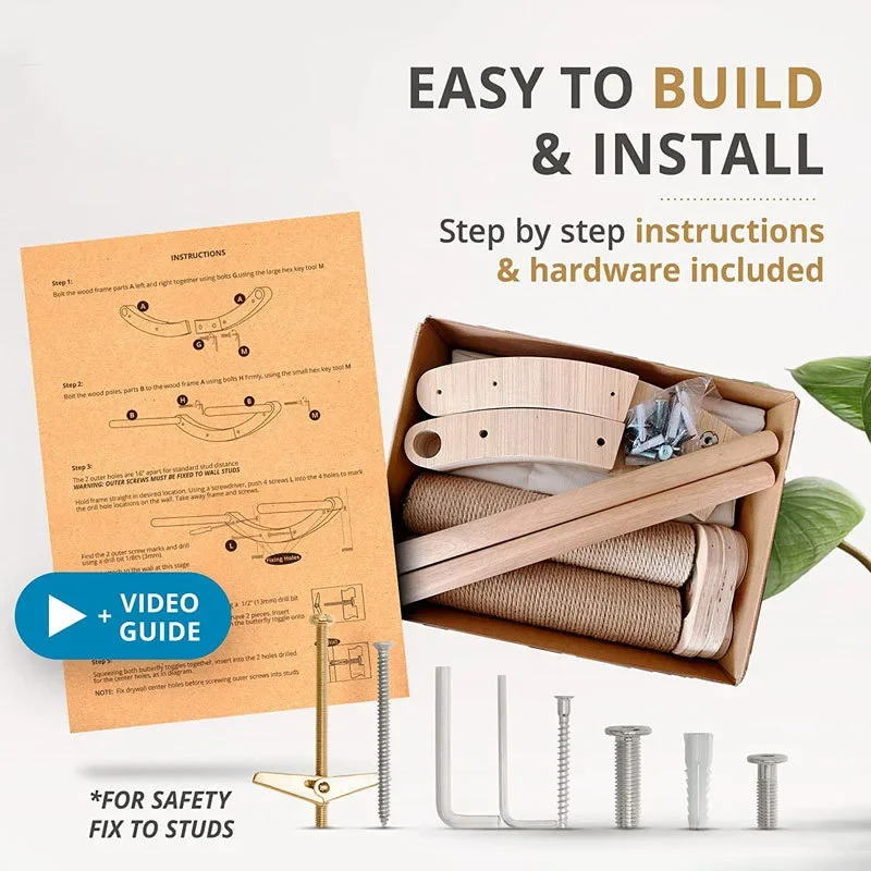 Cama de madera montada en la pared para gatos, escalón de Sisal, poste rascador, marco de escalada, muebles, casa de mascotas, hamaca - imagen 5