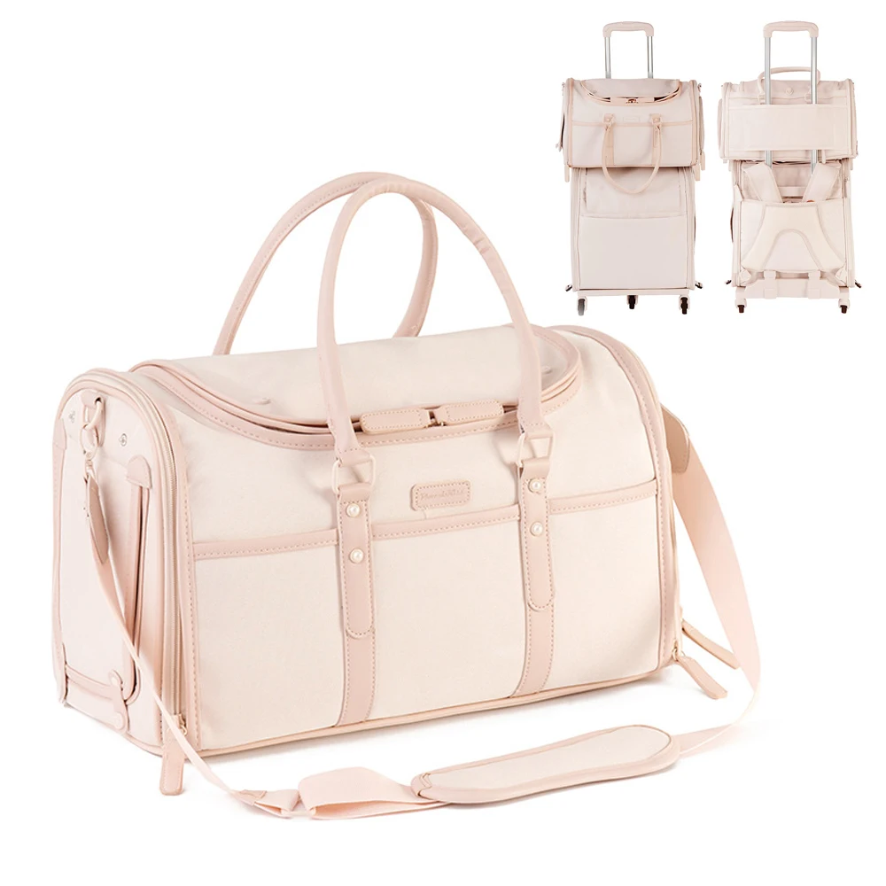 Bolsa de transporte de lujo para mascotas, bolso de viaje portátil para perros pequeños, color rosa Nude, transpirable, antiarañazos, Oxofrd, plegable - imagen 2