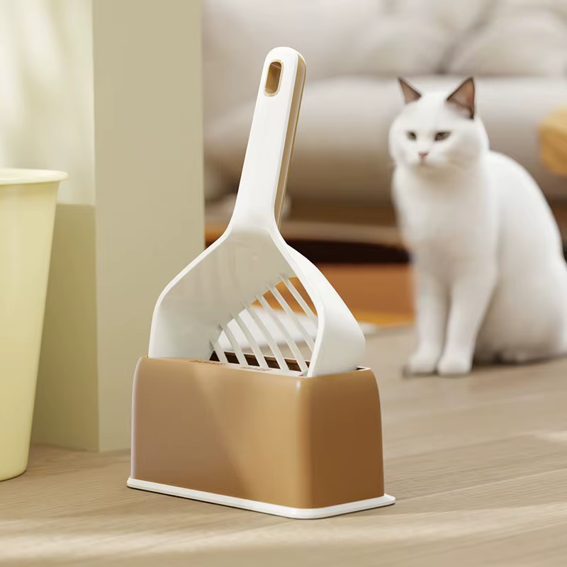 Pala ancha para arena de gatos con soporte almacenamiento – Duradera