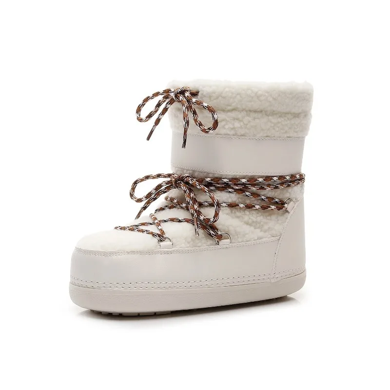 Botas de invierno para mujer, botas de nieve a media pantorrilla de felpa a prueba de frío, antideslizantes, gruesas, con plataforma gruesa, botas de esquí espaciales, talla 36-41