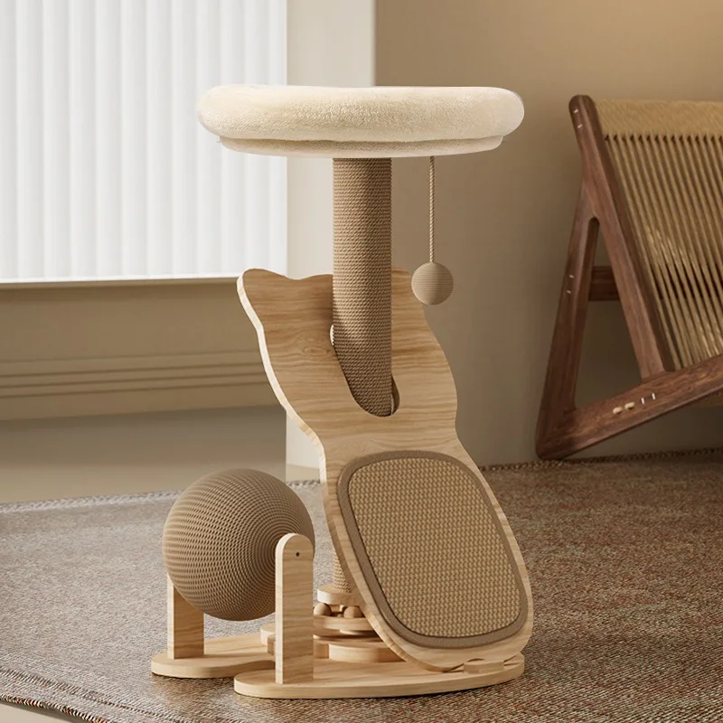 Marco de escalada de Sisal para el hogar, nido de juguete para gatos pequeños, plato giratorio de madera maciza, suministros de productos para mascotas, rascadores, accesorios para muebles