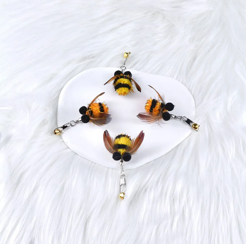 Juguete de plumas para gatos, 5/10 Uds., insecto simulado, palo para gato, cabezales de repuesto, cascabel interactivo para gatos, juguetes de campana, estilo aleatorio - imagen 4