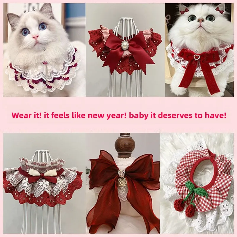 Bufanda festiva de encaje para Festival de Primavera de perros y gatos, Collar con babero, toalla para Saliva para mascotas, decoración bonita para fotos de vacaciones, productos para mascotas