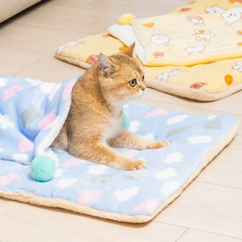 Mantas de cama cálidas de lana para Gato, almohadilla para dormir con estampado bonito para perro, manta para cachorros y gatitos, colcha suave portátil para viajes al aire libre, invierno - imagen 5