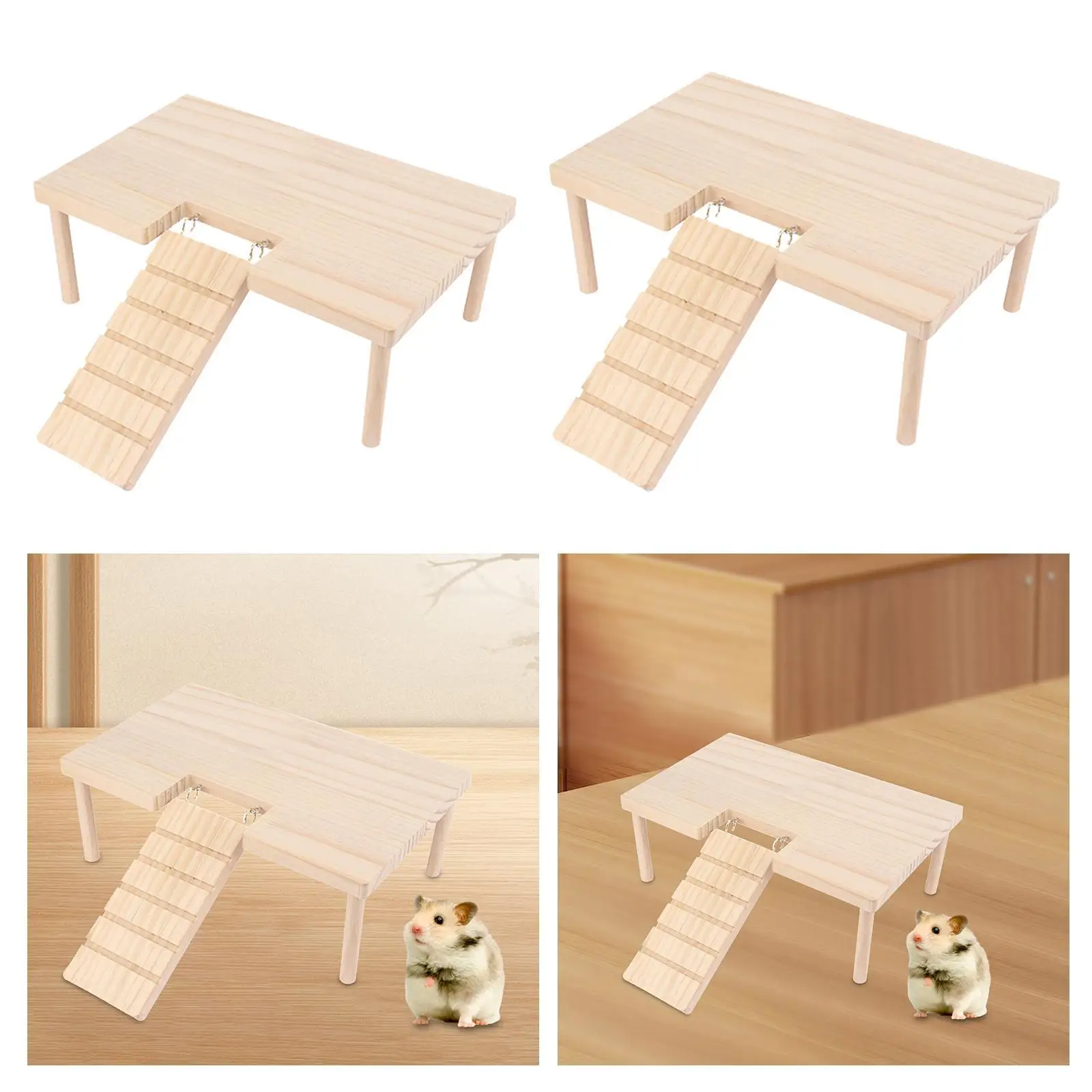 Wooden Hamster Platforms Rodent Playset with Ladder Small Animal Climbing Platforms Wooden Hamster Platforms Rodent Playset with Ladder Small Animal Climbing Platforms