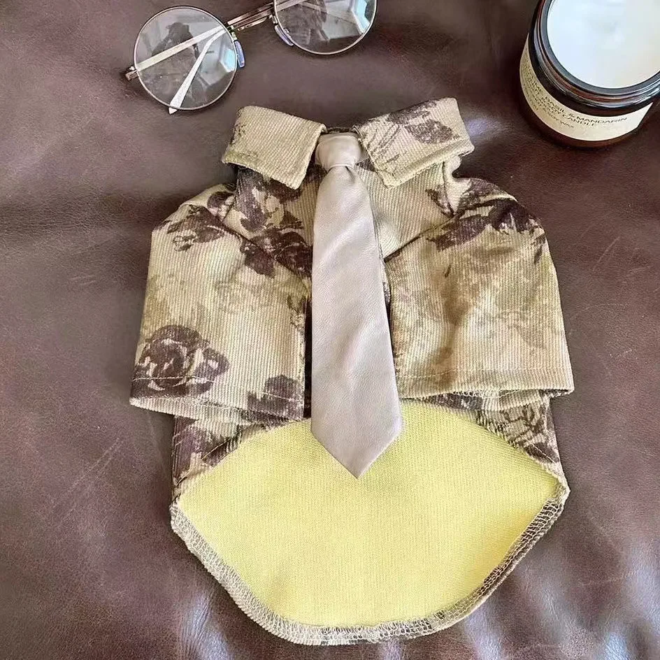 Chaqueta de pana de otoño para mascotas Retro primavera y otoño Teddy Schnauzer oso mascota gato camisa inferior camisa ropa para cachorros para perros pequeños - imagen 3