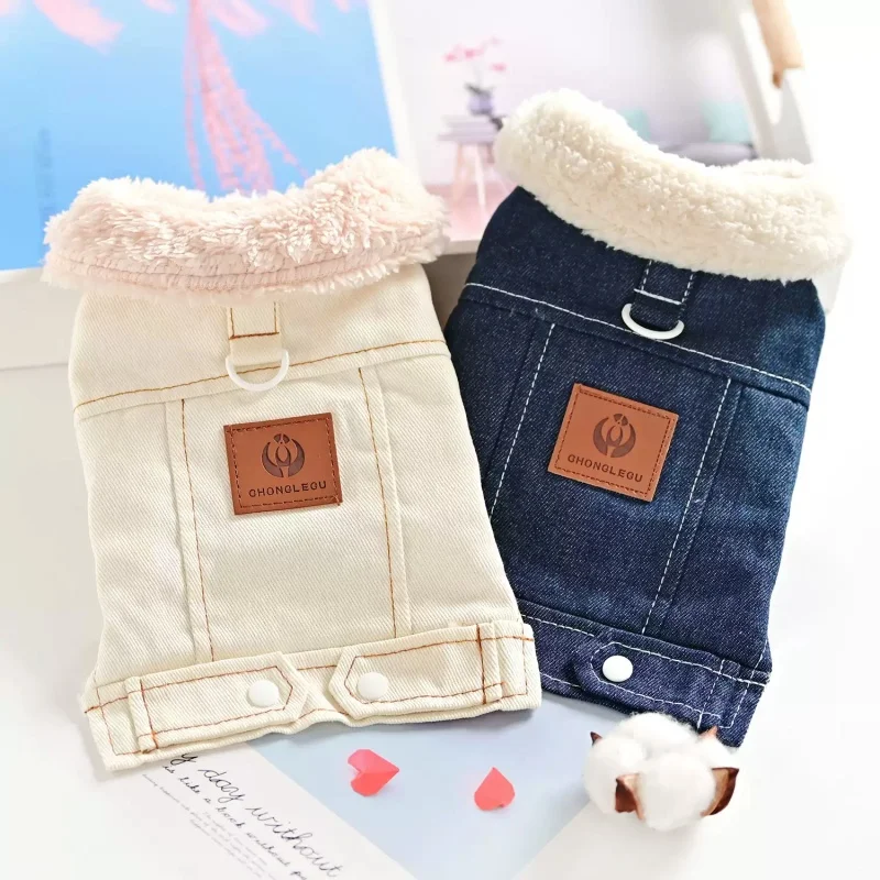 Chaqueta vaquera de moda para perros, ropa cálida y suave para perros, chaqueta de invierno para cachorros, abrigo grueso para gatos, chaleco, ropa para mascotas Yorkshire