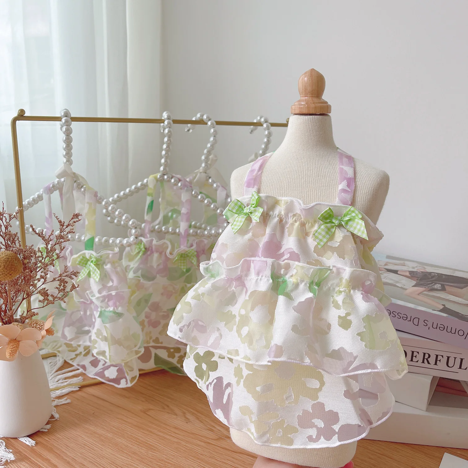 Vestido camisola fresco de primavera para mascotas, vestido de malla con flores, ropa para perros y gatos, vestidos para perros pequeños, ropa para cachorros - imagen 4