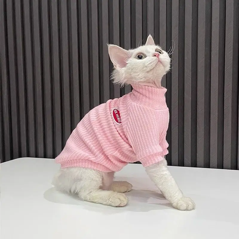 Ropa de gato rosa bonita y acogedora para primavera y otoño, suave para gatos Sphynx y Devon Rex, perfecta para perros pequeños, ropa para mascotas - imagen 4