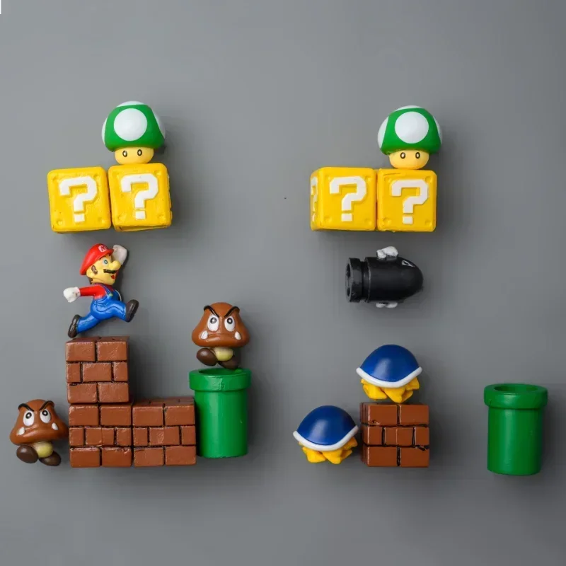 Super Marios Bros personaje del juego de dibujos animados pegatinas magnéticas para nevera foto de Anime pared decoración Kawaii juguete lindo recuerdo regalos de navidad - imagen 2