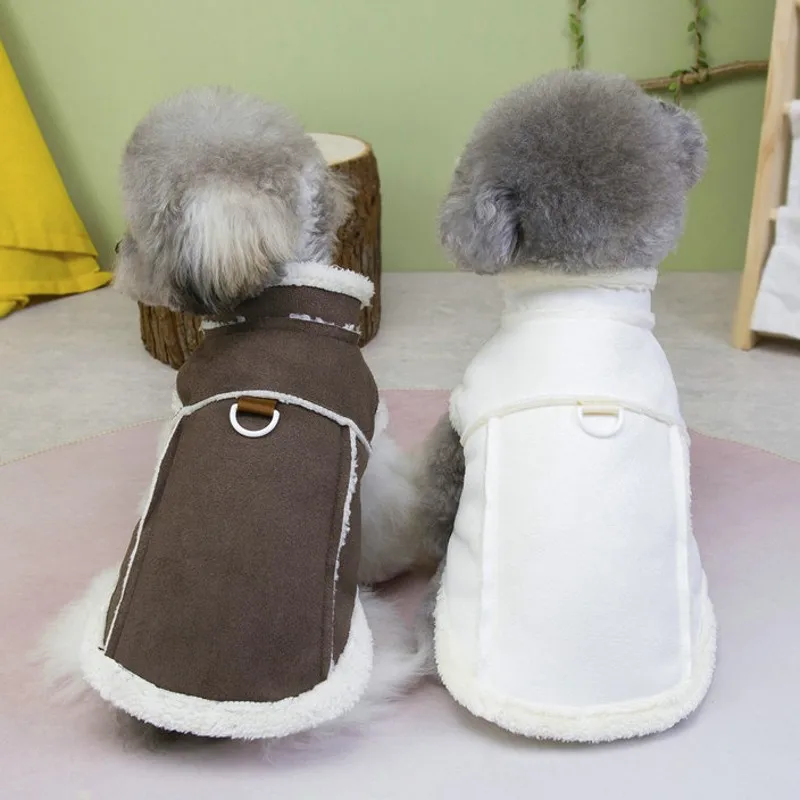 Chaqueta para perro, monos de invierno para perros, ropa de lana para perros pequeños, chaleco de felpa con anillo en D, ropa para mascotas Chihuahua Bulldog Francés - imagen 2