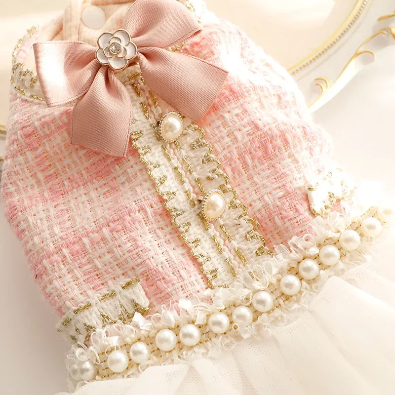 Vestido de encaje para perros pequeños, ropa de lujo para perros, falda tutú, falda esponjosa de princesa, ropa de algodón para mascotas - imagen 3