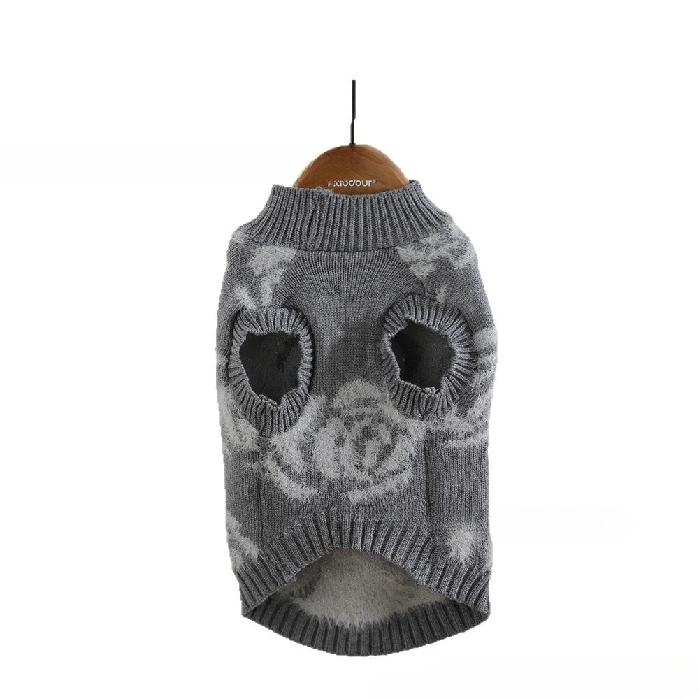 Suéter de punto con rosas para mascotas, suéter cálido de peluche, chaleco con rosas de peluche, ropa para cachorros, ropa para perros pequeños, Otoño/Invierno - imagen 5