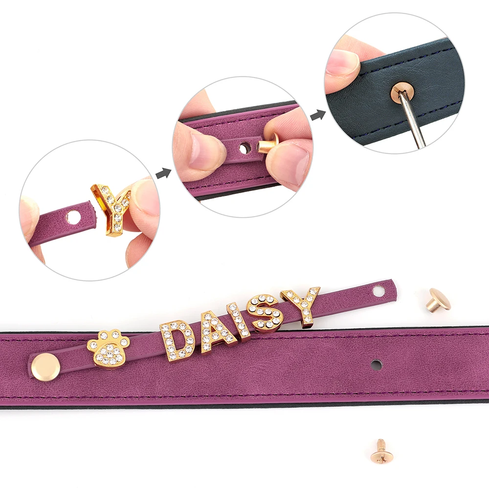 Customized Leather Dog Collar DIY Personalized Small Medium Dogs Chihuahua Pitbull Necklace Free Name Charms Pet Accessories - imagen 4