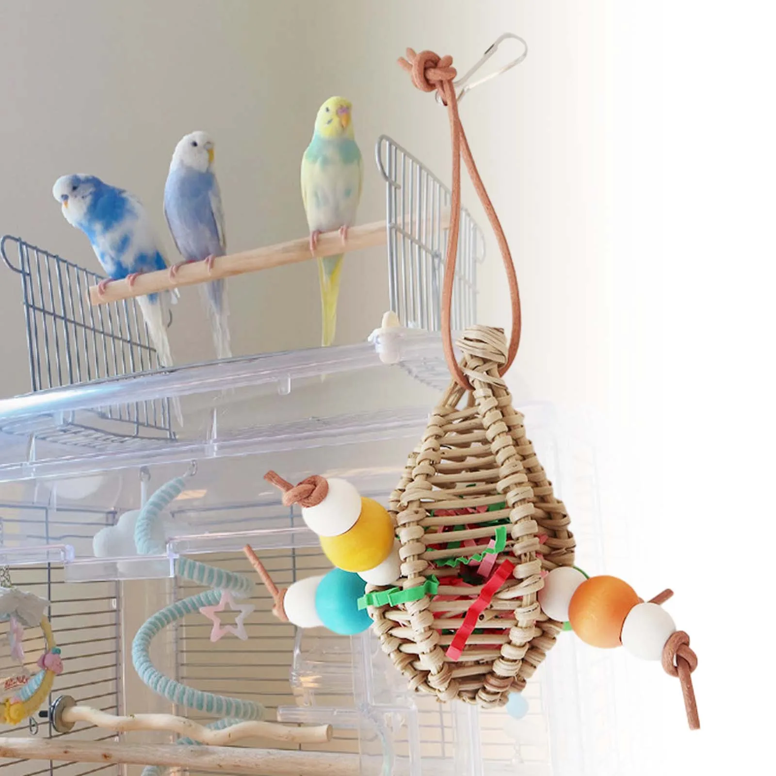Juguete para masticar loros y pájaros, juguetes para colgar, juguetes interactivos, soporte giratorio, accesorios para jaulas de juego, suministros para mascotas - imagen 2