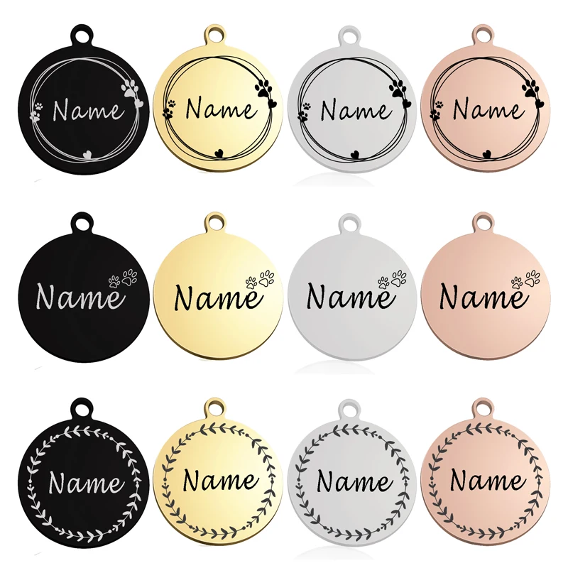 Collar personalizado con etiqueta de identificación para perro y gato, accesorios circulares, Collar grabado personalizado, cadena, suministros para etiqueta de perro, producto con nombre - imagen 2