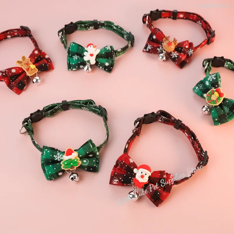 Collar ajustable para gatos, Collar navideño para mascotas con campanas y lazos, decoración colgante pequeña para evitar perdidos para gatos y cachorros