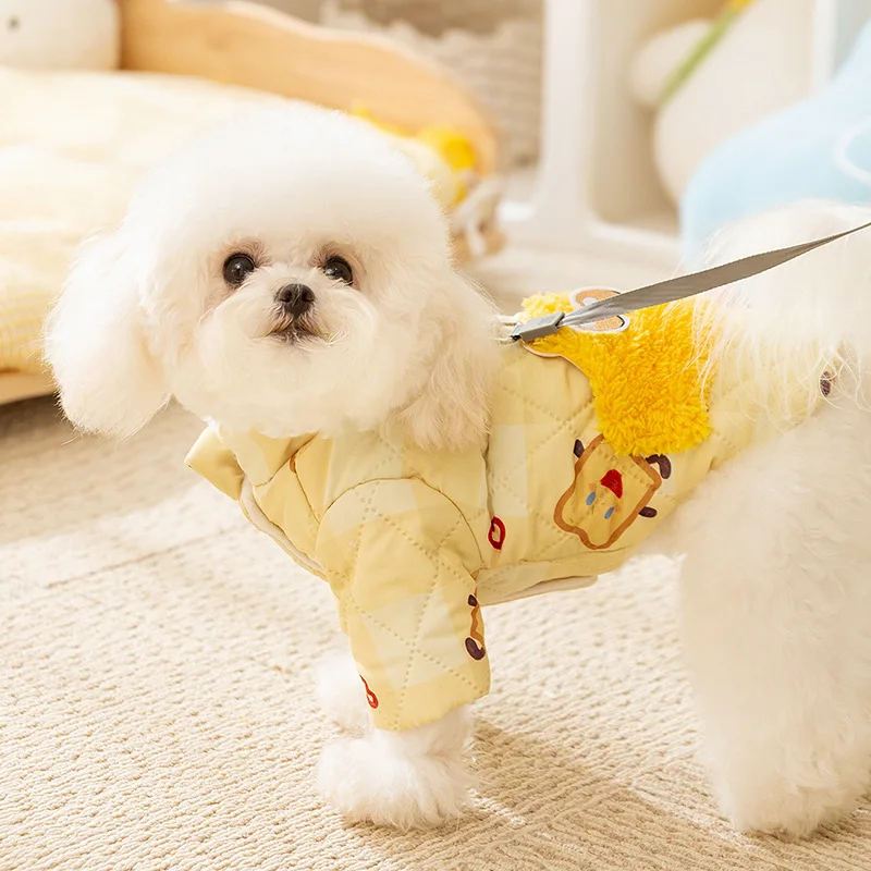 Ropa para perros para otoño e invierno, cálidos bolsillos empalmados de felpa, tracción impresa para ambos pies, Parkas para perros, oso de peluche, suministros para mascotas - imagen 3