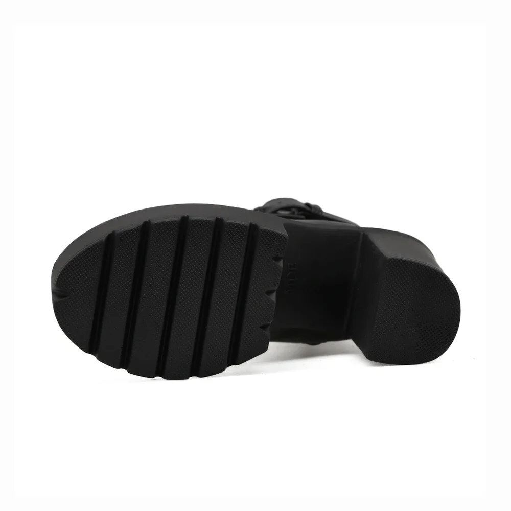 Botines de tacón alto grueso con plataforma para mujer, botas de moto con cordones y cremallera lateral, zapatos de estilo Punk, color negro - imagen 5