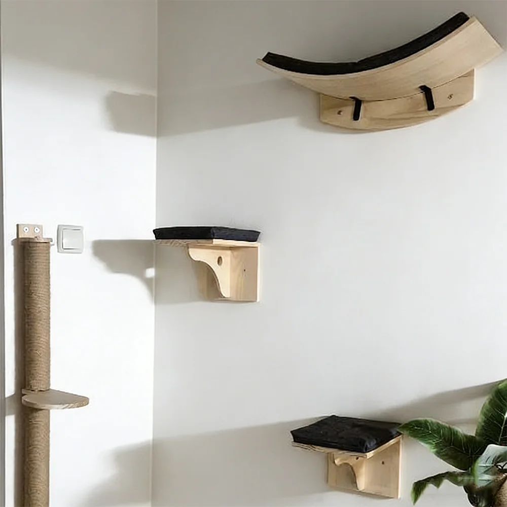 Muebles de pared para gatos con hamaca, estantes y rascadores de sisal - imagen 2