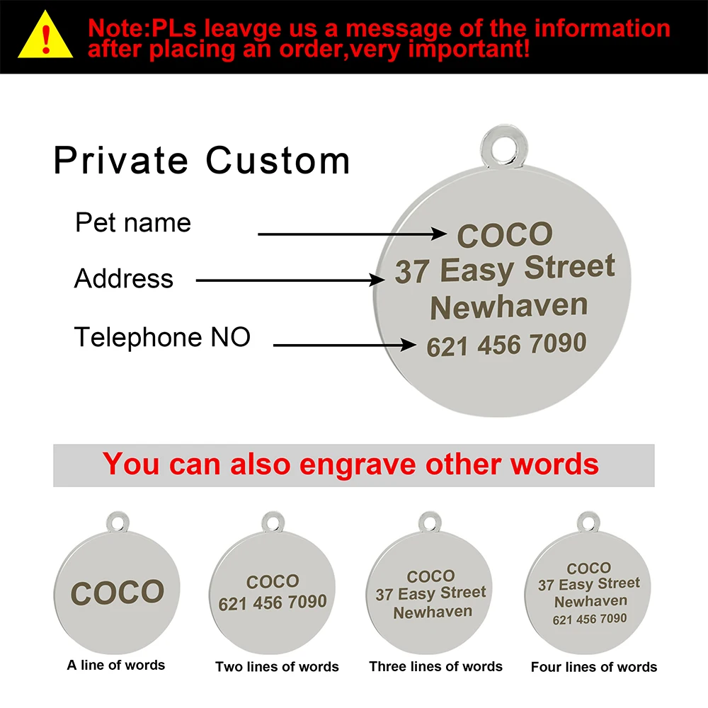 Collar con etiqueta de identificación de perro y gato personalizado, accesorios redondos, etiquetas de identificación de perro grabadas personalizadas, suministros para mascotas, productos con nombre de etiqueta de perro - imagen 2