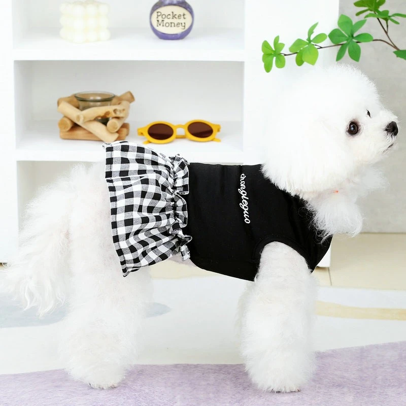 Ropa corta de celosía para perros pequeños, chaleco de Bulldog Francés transpirable de verano para niñas, vestido sencillo negro de verano, ropa de Yorkshire para mascotas - imagen 4