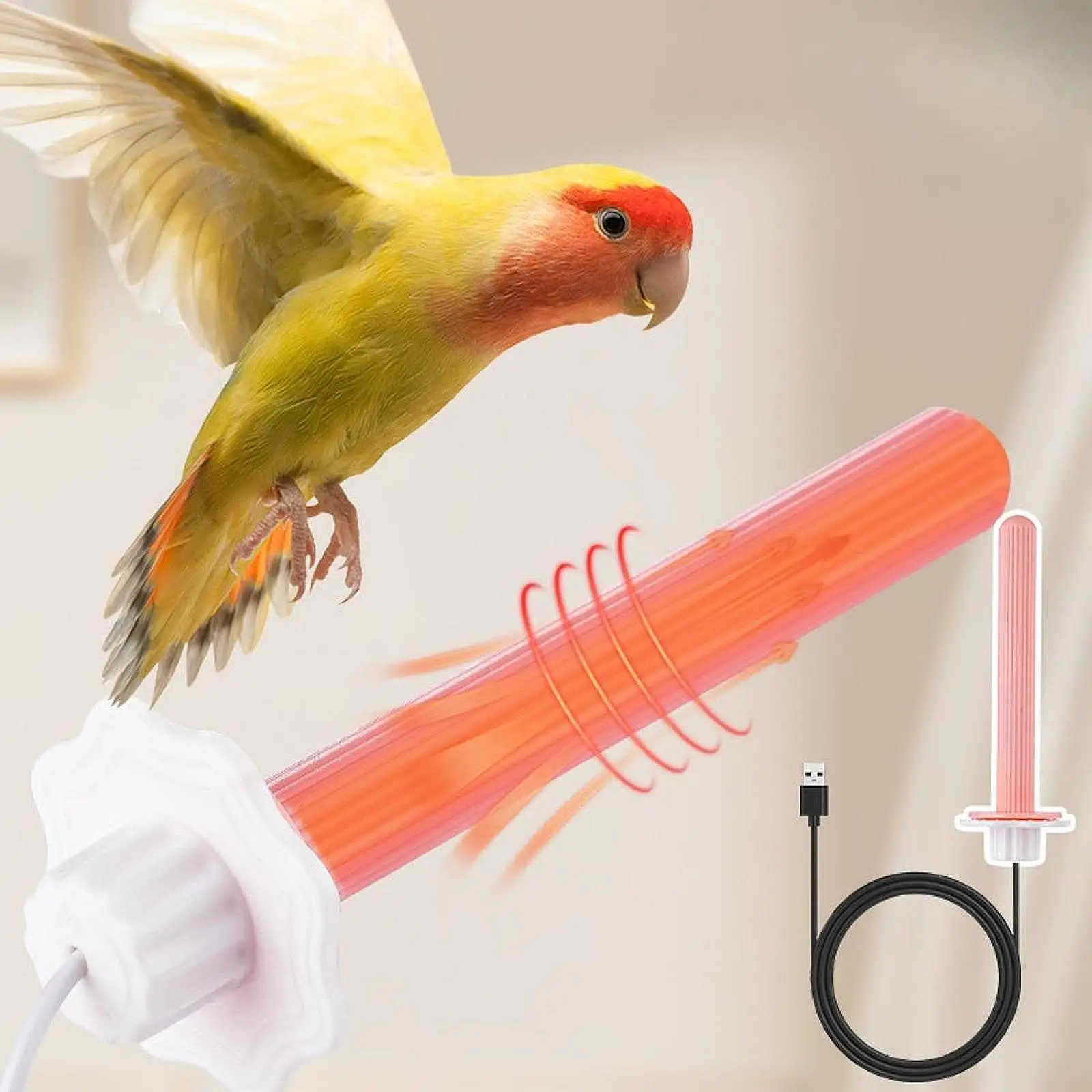 Soporte de percha para pájaros con calefacción, calentador de pájaros USB de 5V para Lovebirds, periquitos, canarios, periquitos, accesorios para jaula de piñones, invierno