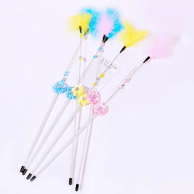 Juguete interactivo de plumas para gatos, resistente a las mordeduras, alambre de acero, campana, mango largo, palo, productos para mascotas - imagen 3