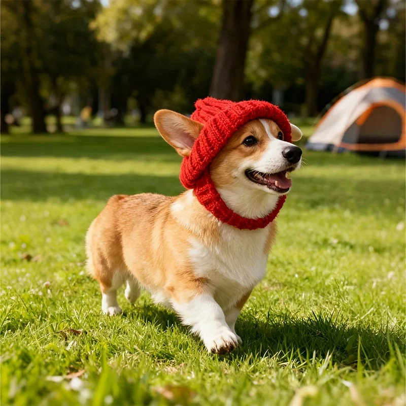 Calentador de orejas y cubierta para la cabeza para mascotas con clima frío a prueba de viento • Gorro de punto elástico suave para perros y gatos • Protector de orejas medianos para mascotas de otoño e invierno - imagen 3