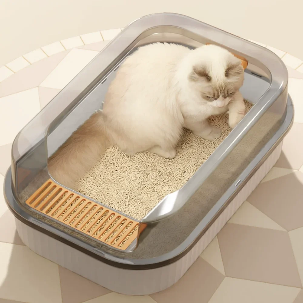 Caja de arena semicerrada para gatos, inodoro de gran espacio, bandeja para evitar salpicaduras, artículos para gatitos, arena grande, colchas para gatos - imagen 3