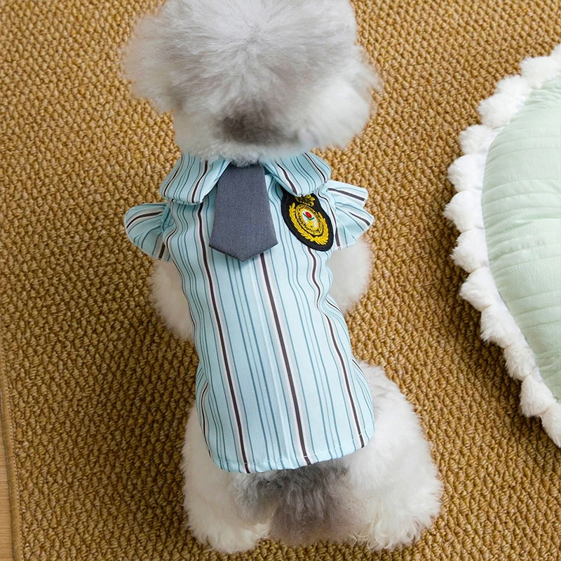 Vestido verano rayas perros pequeños gatos Bichón Frisé corbata azul - imagen 4