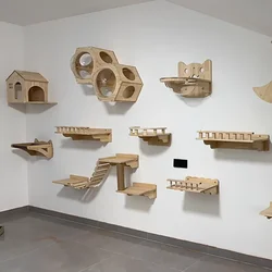 Rascador de pared para gatos – Plataforma, puente y cama acogedora