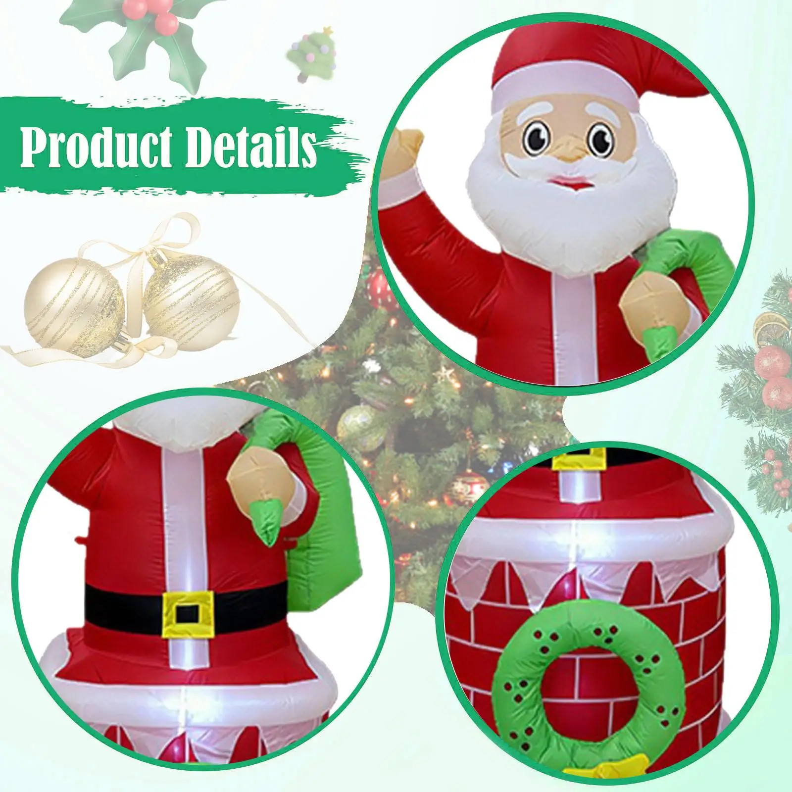 Lighted Santa Claus Christmas Inflatable Ornament with Windproof Rope 180cm Lighted Santa Claus Christmas Inflatable Ornament with Windproof Rope 180cm