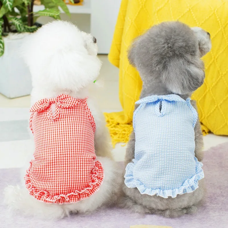 Mini vestido de tirantes de celosía para Chihuahua, pajarita transpirable maltés, decorar niña, chaleco para perros pequeños y medianos, falda, monos de gato encantadores