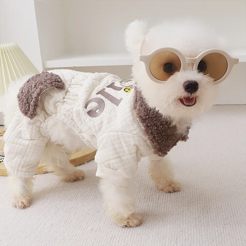 Abrigo de algodón de cuatro patas para perros pequeños, abrigo de invierno cálido y resistente al frío, botón a presión, rejilla de diamante, mascota informal - imagen 3