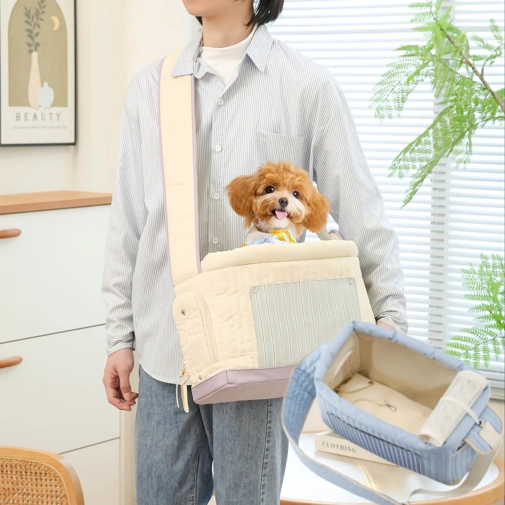 Elegante portabebés para perros pequeños, bolsa portabebés para mascotas para gatos pequeños, cachorros con bolsillo clásico y correa clásica, suave y transpirable