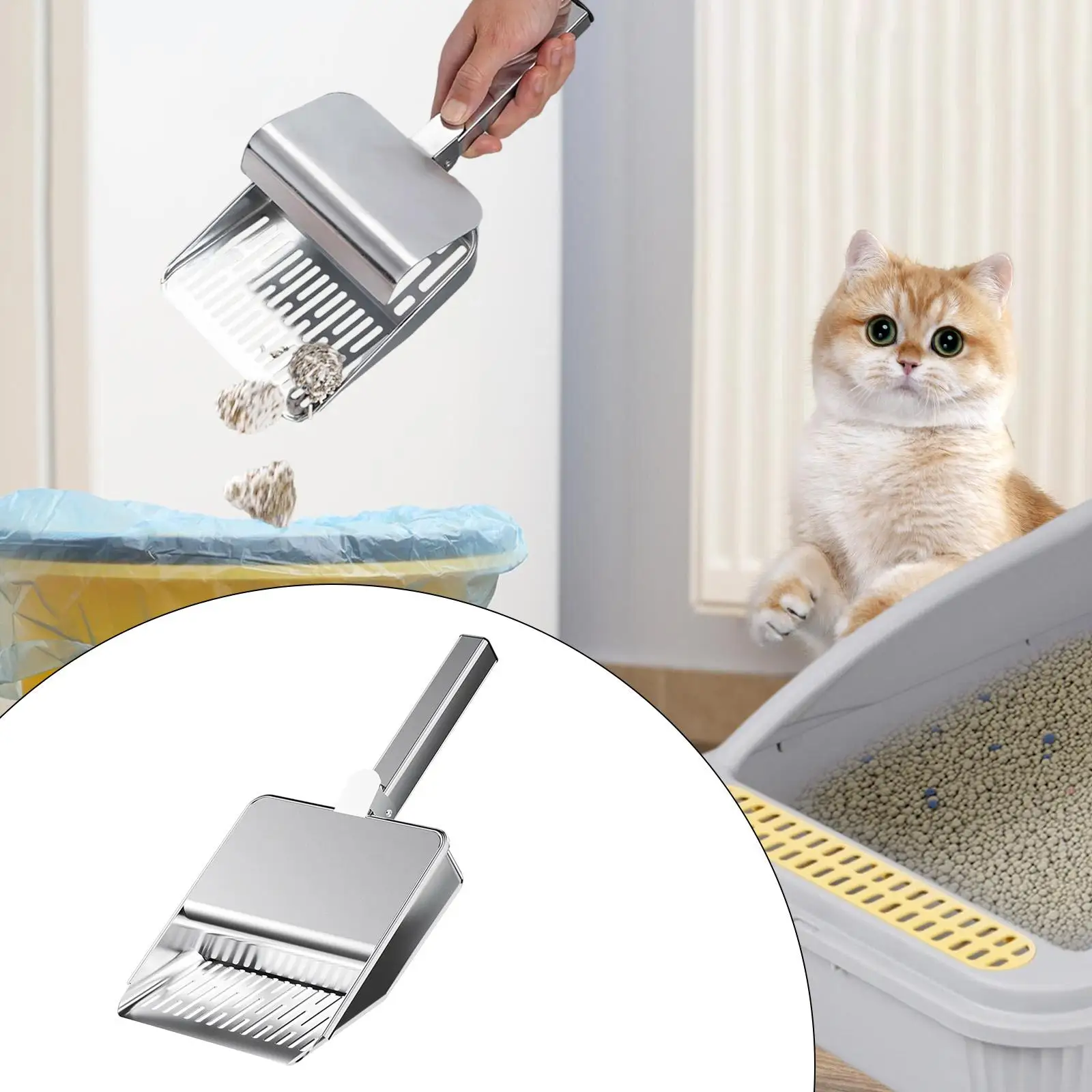 Pala para arena para gatos, pala tamiz de arena, caja de arena para mascotas, tapa integrada para playa