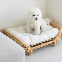 Cama nido de mimbre con cojín para perros y gatos – Uso todo el año