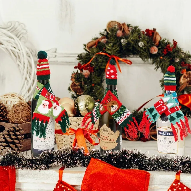 Color aleatorio 1/2/3PCS Decoración navideña para mascotas pequeñas - Lindo suéter de punto de alce de Papá Noel bufanda sombrero - imagen 4