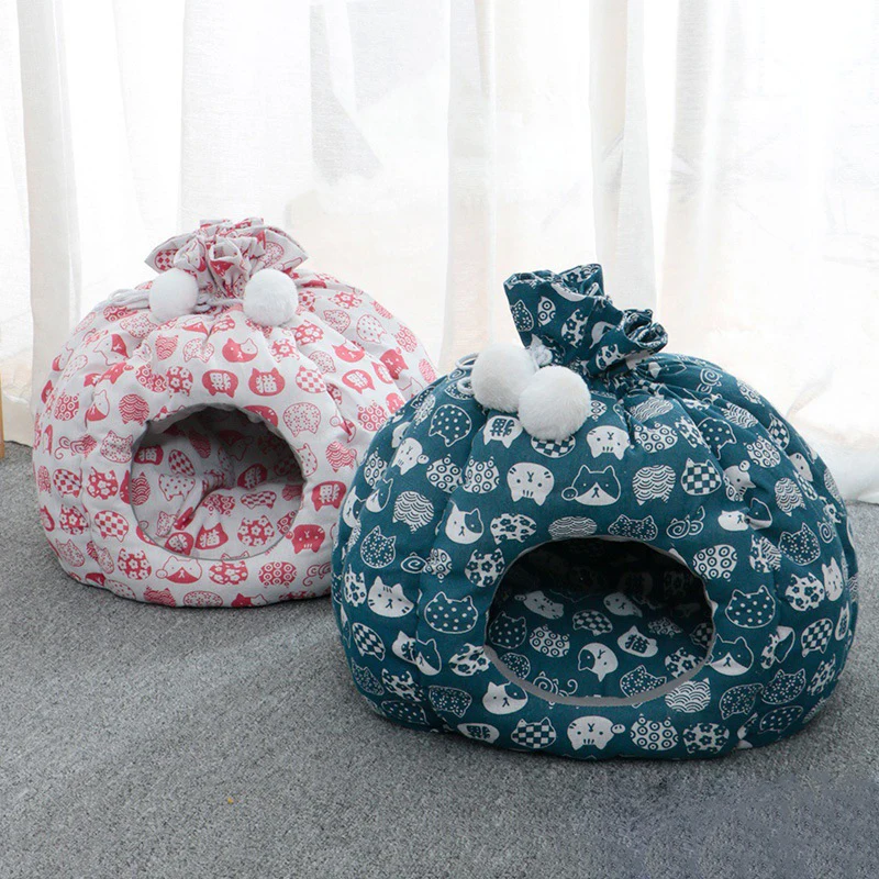 Nido de gato para mascotas, forma de bolsa de bendición creativa con esterilla, perrera para cachorros, producto de casa de gatito extraíble cómodo, mantiene el calor en invierno - imagen 2