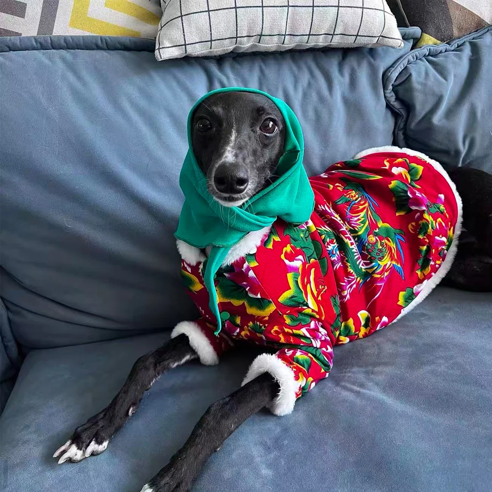 Abrigo de lana para galgo italiano: chaqueta invernal de flores - imagen 3