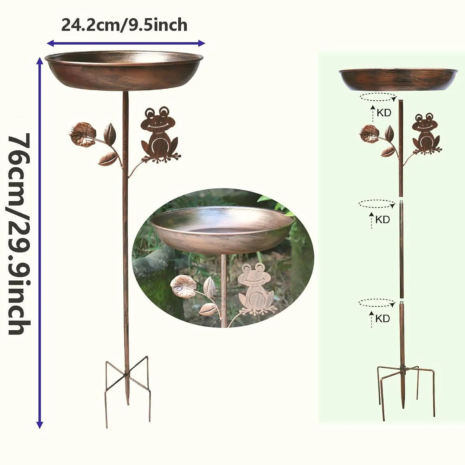 Bird Bath Bowl Bird Feeder with Garden Stake Feeding Station Decorative Tray Heavy Duty Vintage Style for Park Fence Deck