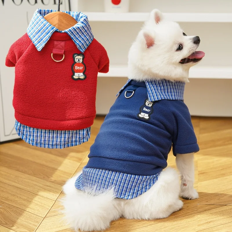 Sudaderas con capucha para perros a cuadros, camisa con estampado de oso, ropa para perros, jerséis para cachorros, sudaderas cálidas y suaves para gatos, sudaderas con capucha para mascotas, trajes para caniche - imagen 3